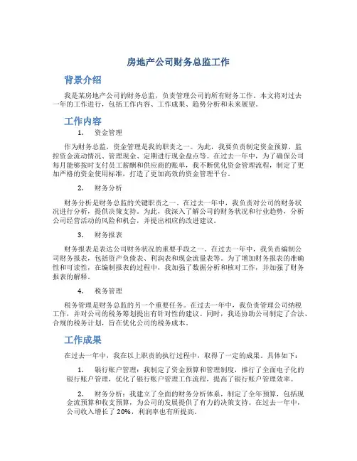 房地产公司财务总监工作总结