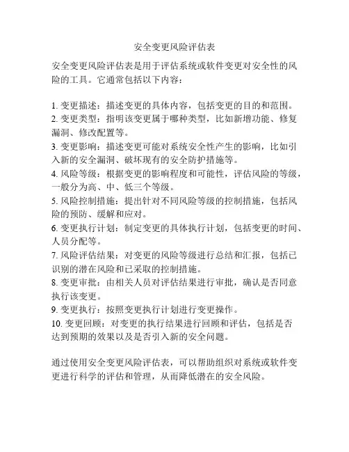 安全变更风险评估表