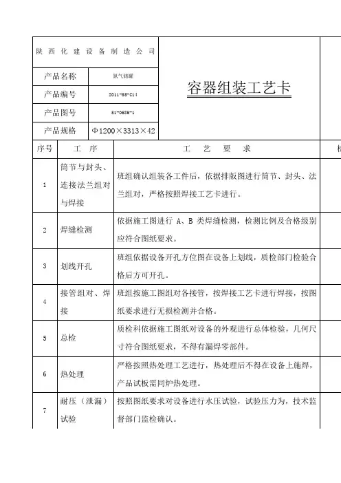 工艺卡模板
