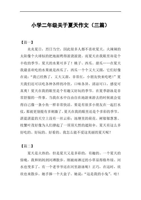 小学二年级关于夏天作文(三篇)