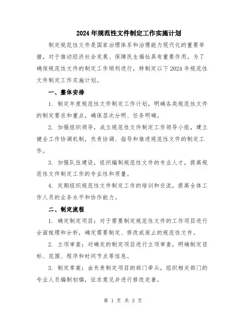 2024年规范性文件制定工作实施计划