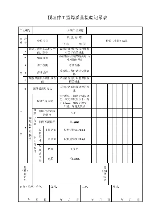 2.预埋件T型焊质量检验记录表