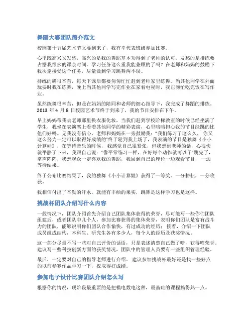 参赛团队介绍范文