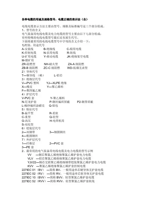 电线型号大全