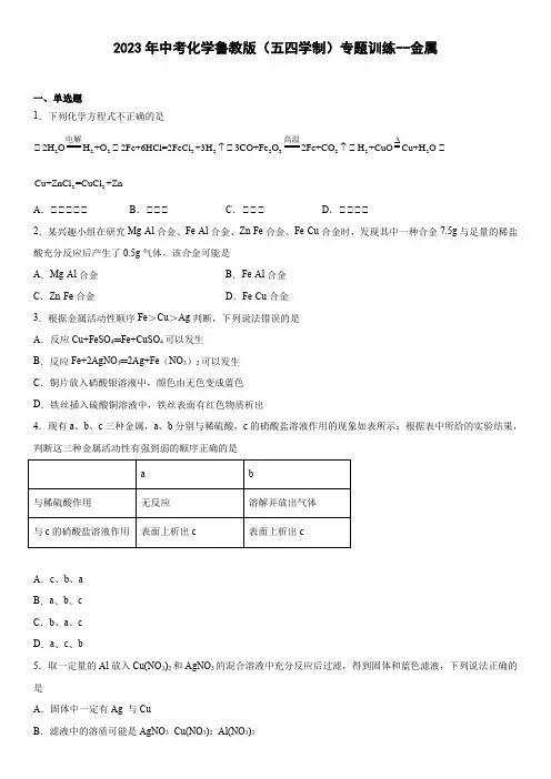 中考化学鲁教版(五四学制) 专题训练--金属