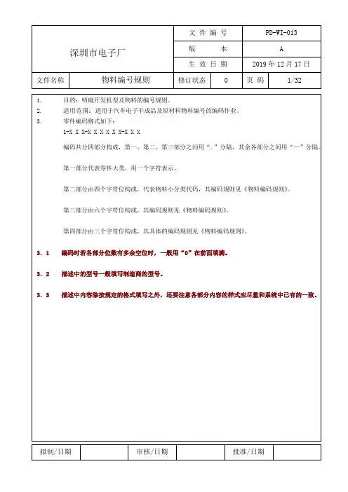 电子厂物料号编码规则