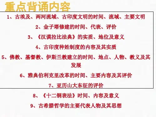 人教统编版九年级上册历史 第1--12课重点背诵内容复习课件