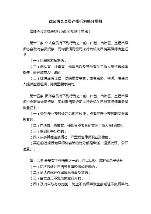律师协会会员违规行为处分规则
