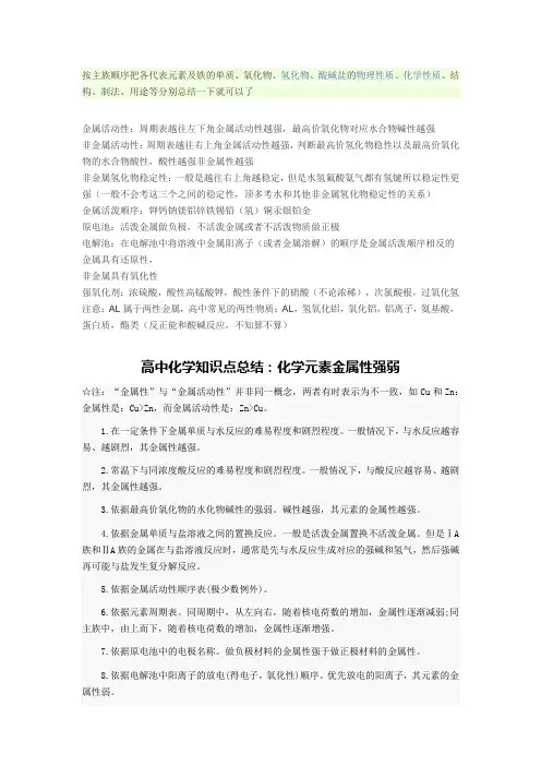 高中化学-金属非金属初步整理版