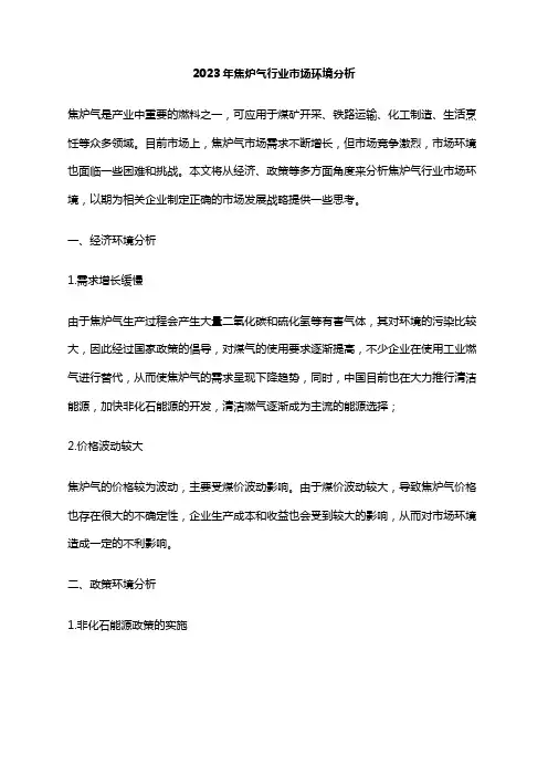 2023年焦炉气行业市场环境分析