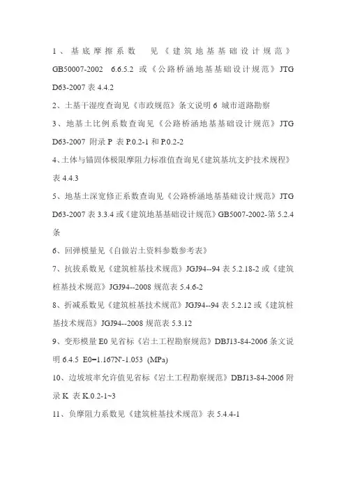 岩土参数查询需要的规范统计