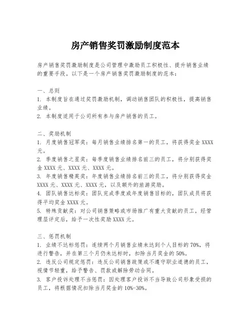房产销售奖罚激励制度范本