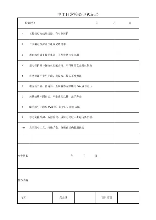 电工日常检查巡视记录模板