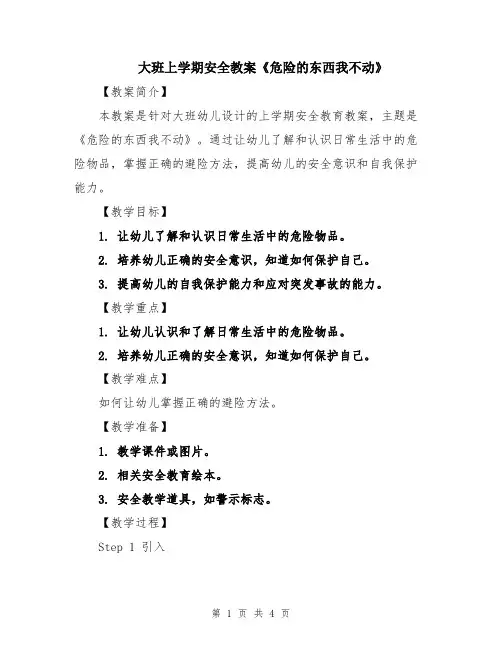 大班上学期安全教案《危险的东西我不动》