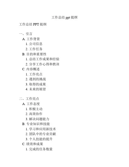 工作总结ppt提纲