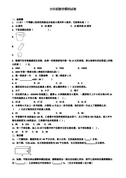 【4份试卷合集】天津市河西区2019-2020学年数学小升初调研模拟试题