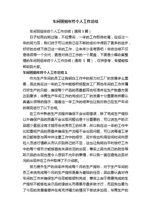 车间班组年终个人工作总结（通用5篇）