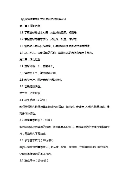 《我是篮球高手》大班体育活动教案设计