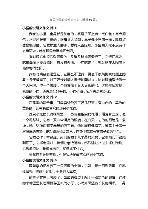 有关小猫的说明文作文（通用50篇）
