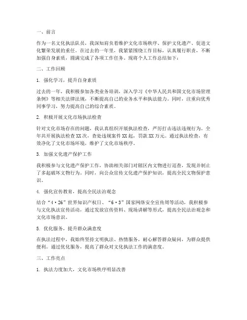 文化执法队员个人工作总结