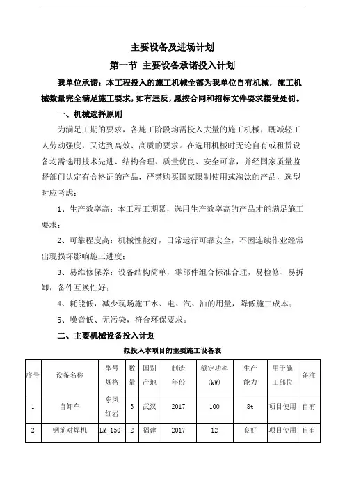 主要设备及进场计划