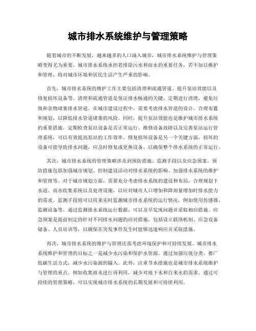 城市排水系统维护与管理策略