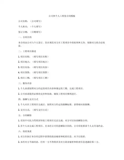 公司和个人工程签合同模板