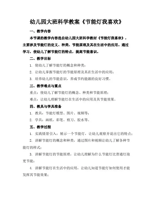 幼儿园大班科学教案《节能灯我喜欢》