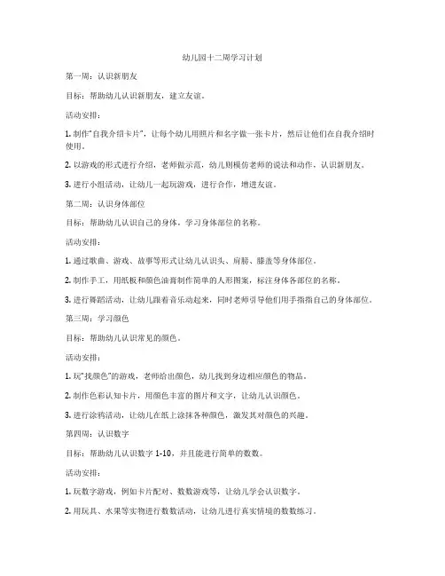 幼儿园十二周学习计划