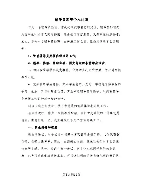 辅导员助理个人计划(三篇)