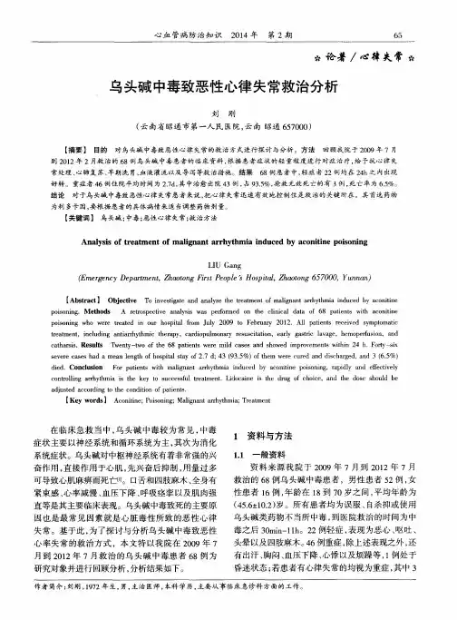 乌头碱中毒致恶性心律失常救治分析