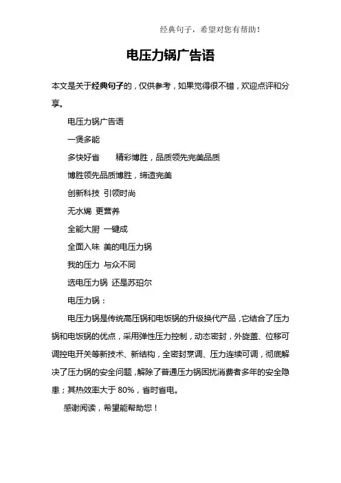 电压力锅广告语