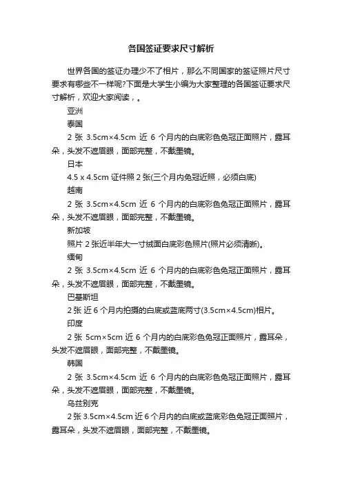 各国签证要求尺寸解析