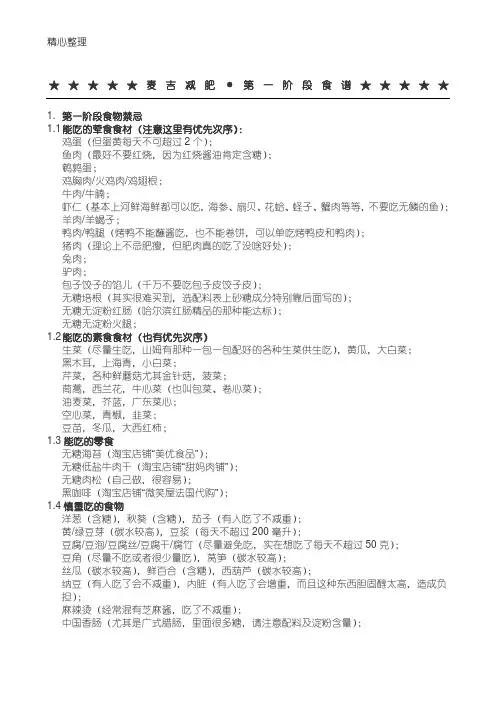麦吉减肥法·第一阶段饮食禁忌及食谱参考