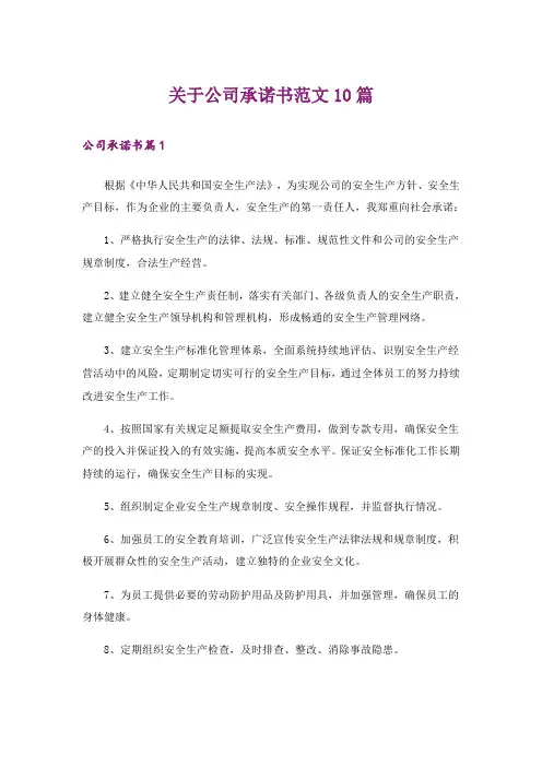 关于公司承诺书范文10篇
