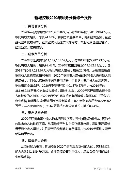 新城控股2020年财务分析结论报告
