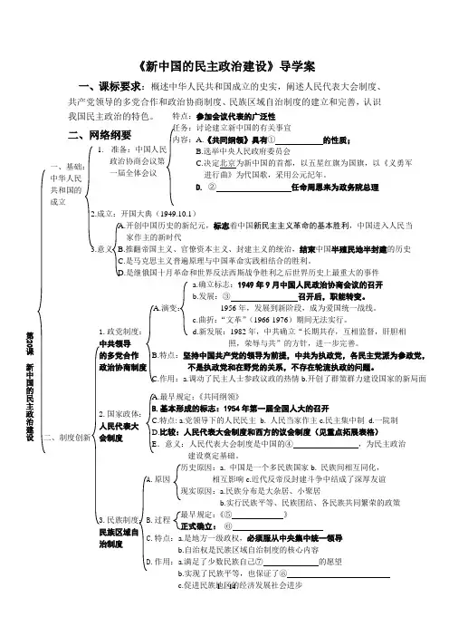 高一历史必修1_《新中国的民主政治建设》导学案(网络纲要__同步训练)