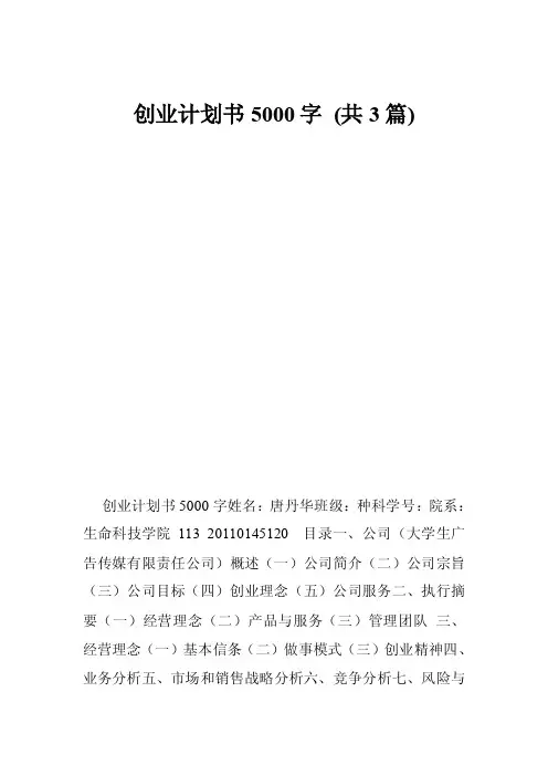 创业计划书5000字（共3篇）