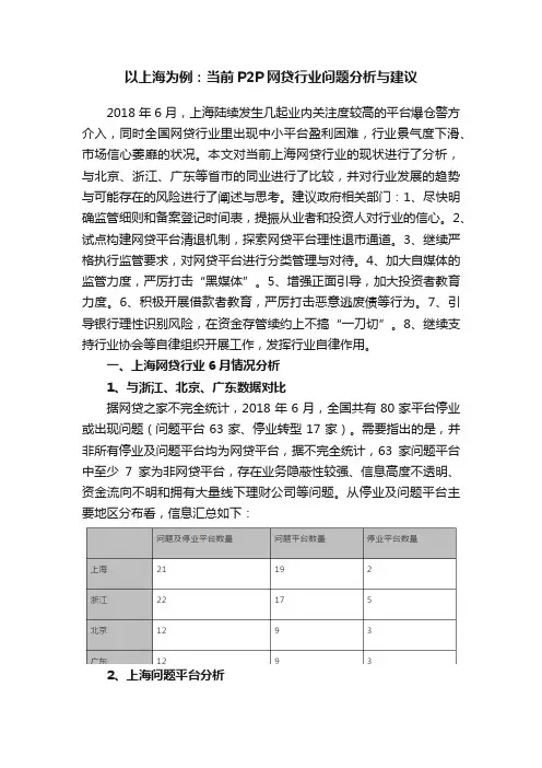 以上海为例：当前P2P网贷行业问题分析与建议