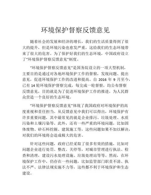 环境保护督察反馈意见