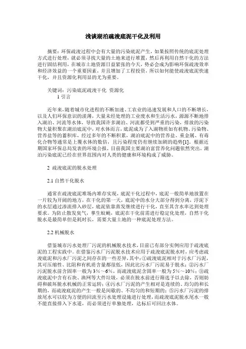 浅谈湖泊疏浚底泥干化及利用