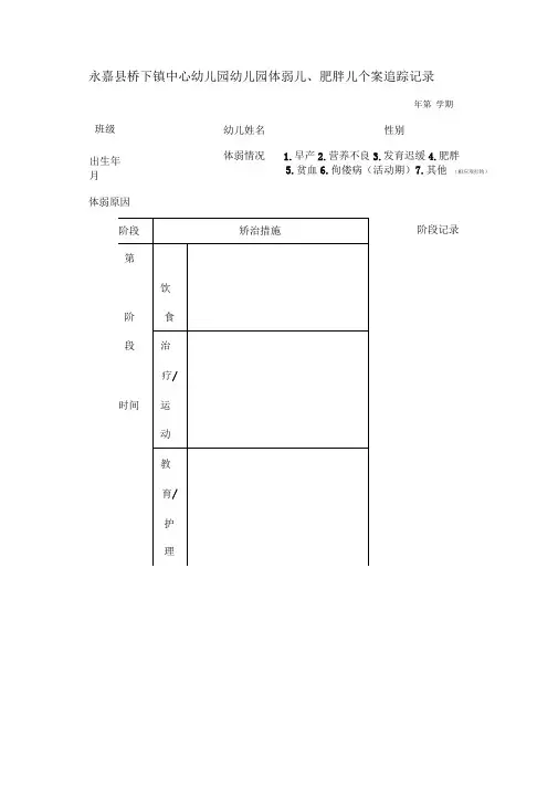 幼儿园体弱儿、肥胖儿个案追踪记录