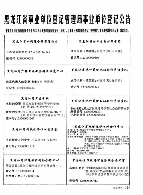 黑龙江省事业单位登记管理局事业单位登记公告