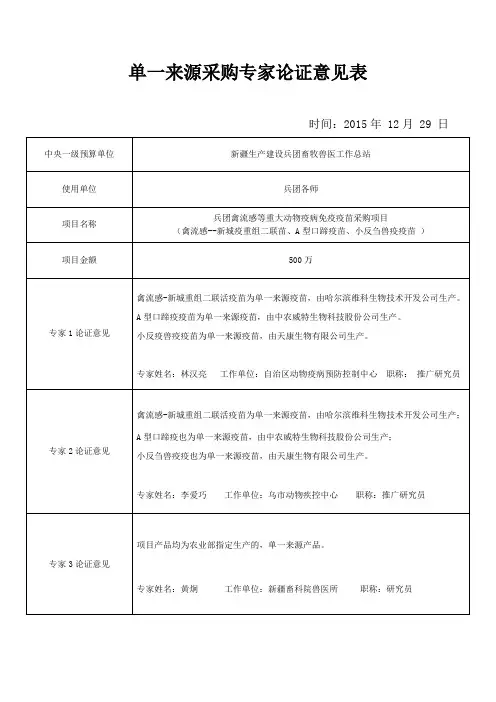 单一来源采购专家论证意见表