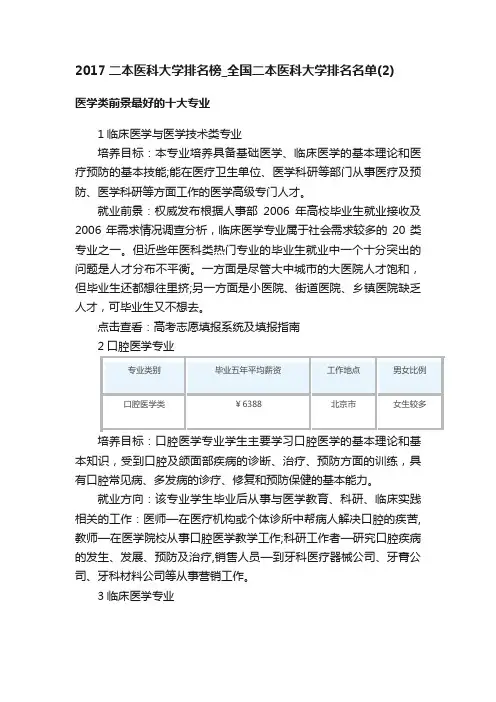 2017二本医科大学排名榜_全国二本医科大学排名名单（2）