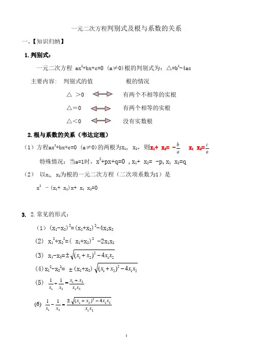 一元二次方程判别式及根与系数的关系(合同)