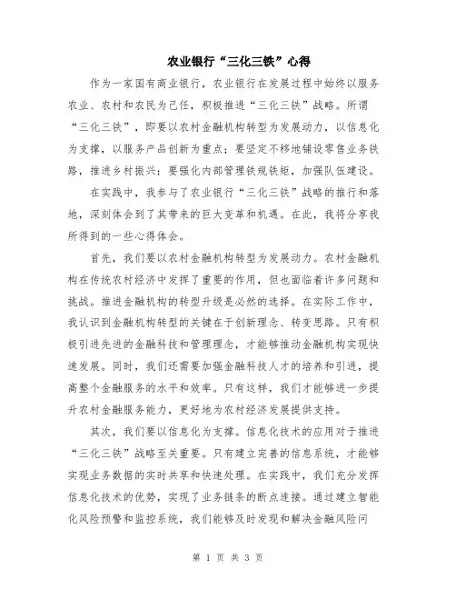农业银行“三化三铁”心得