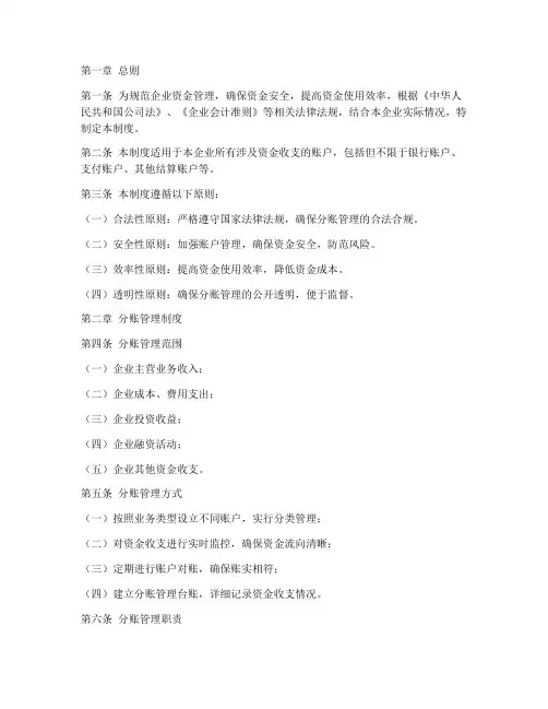 企业账户分账管理制度范本