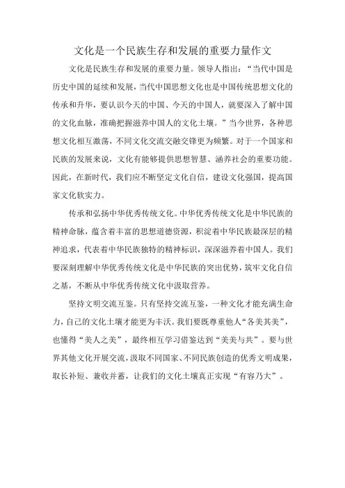 文化是一个民族生存和发展的重要力量作文