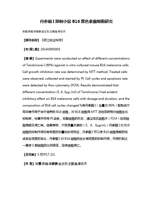 丹参酮I抑制小鼠B16黑色素瘤细胞研究